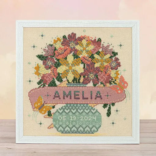 Modern Baby Sampler Bouquet and Butterflies Cross Stitch Pattern by Counting Puddles