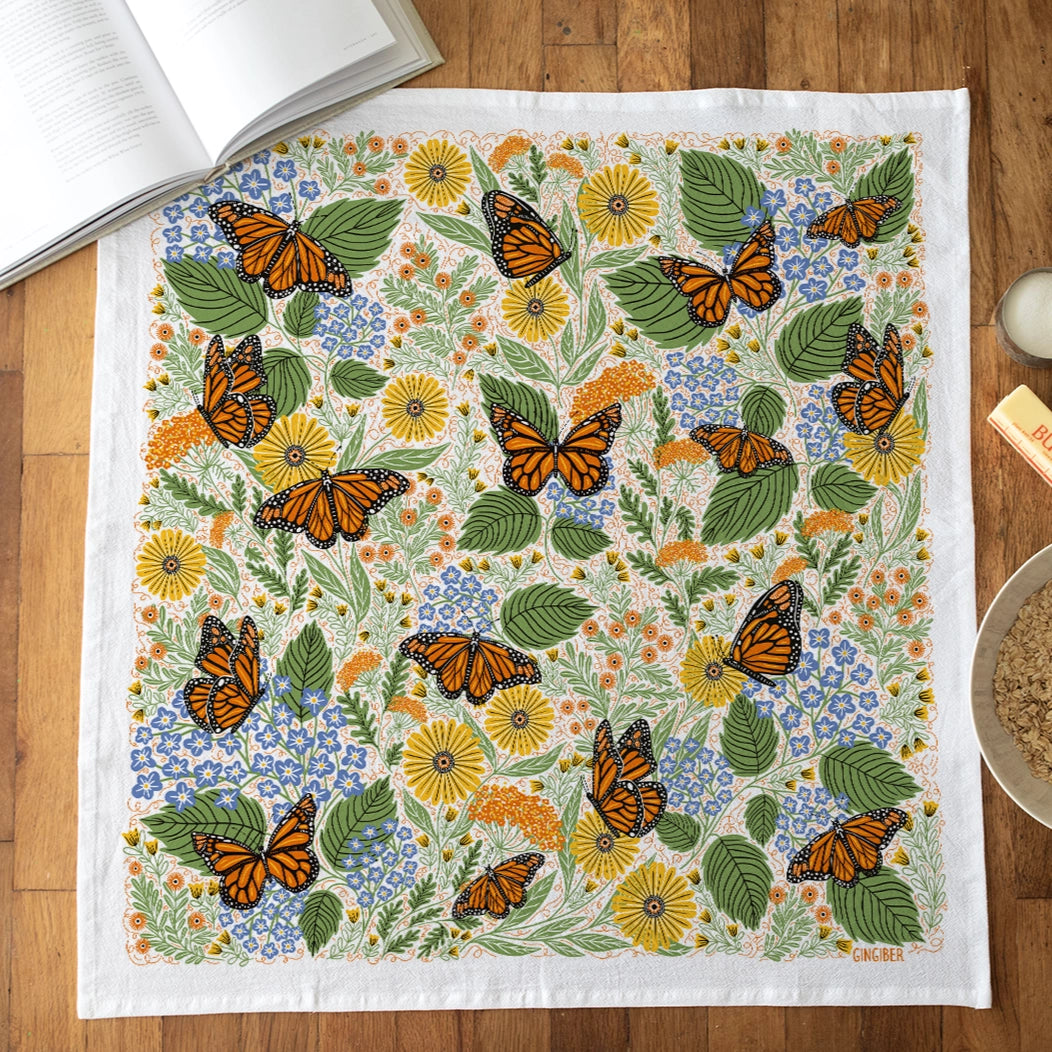 Monarch Garden Tea Towel by Gingiber