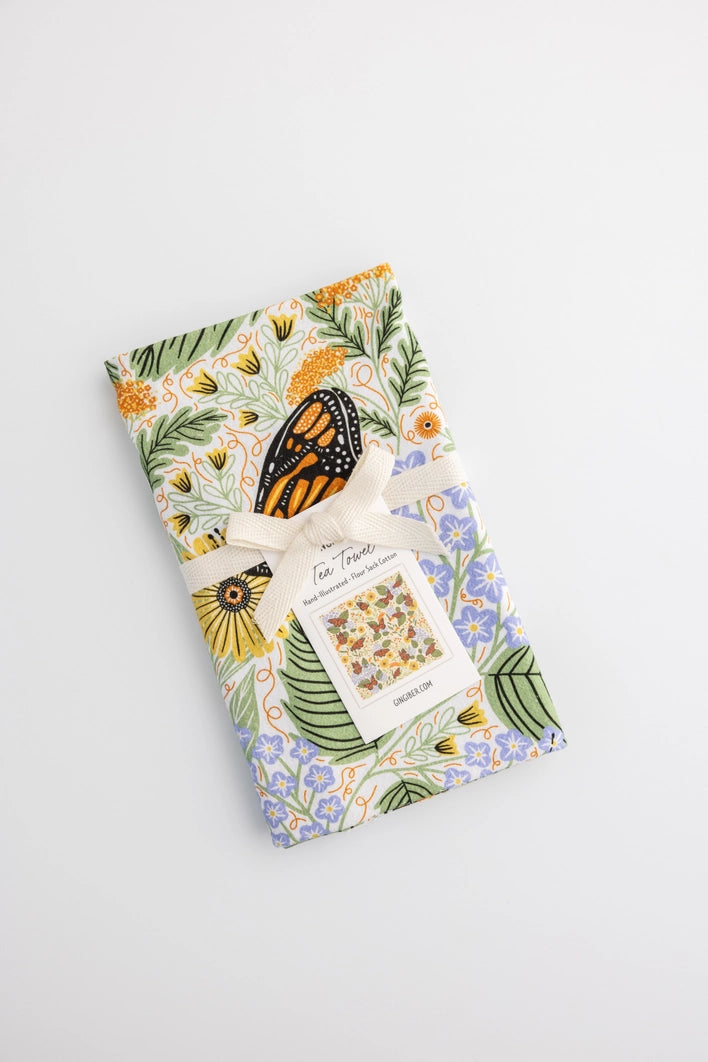 Monarch Garden Tea Towel by Gingiber