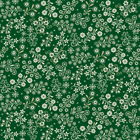 Nordic Holiday Village 3610-66 Floral Vines Green Cream by Mary Jane Carey for Henry Glass Fabrics (sold in 25cm increments)