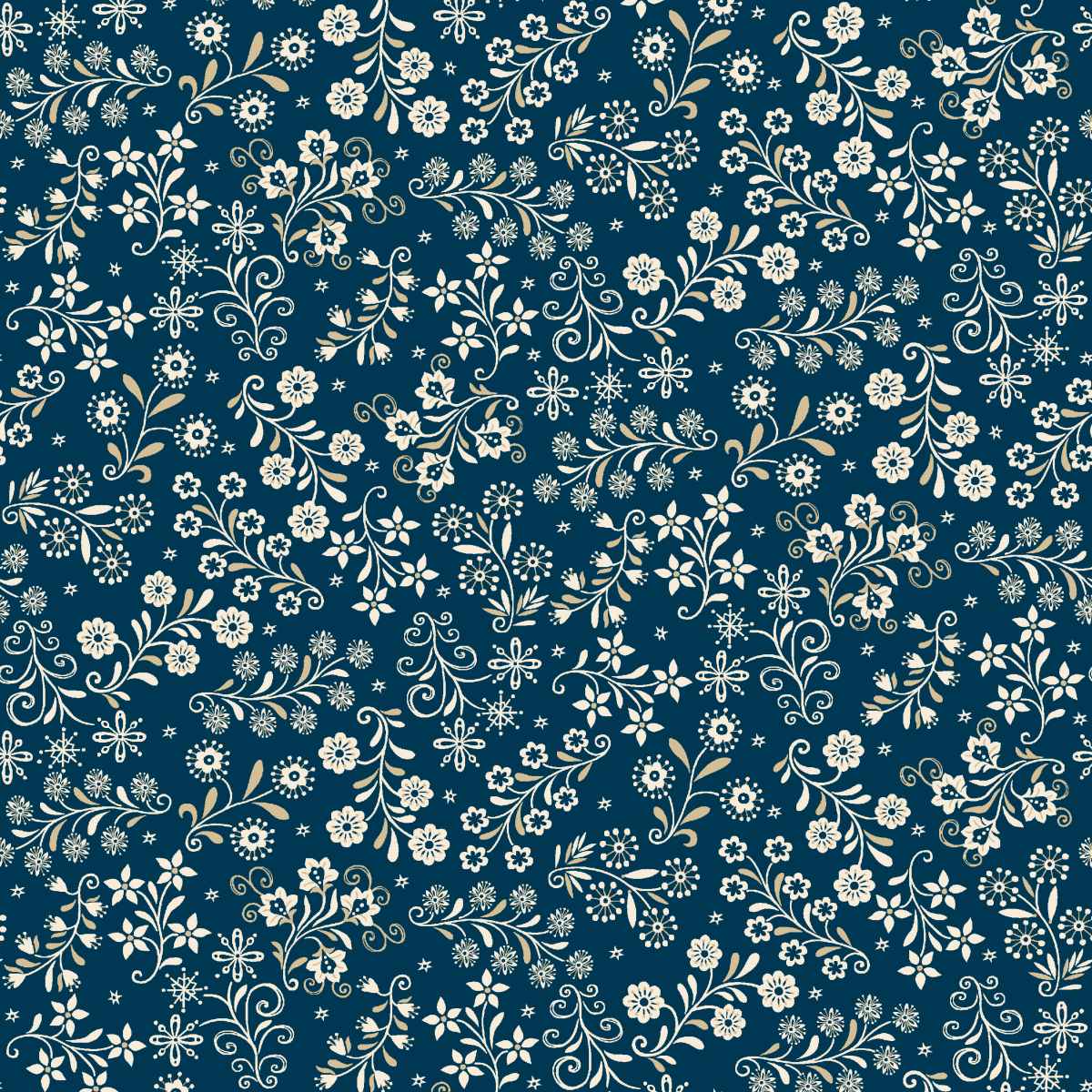 Nordic Holiday Village 3610-77 Floral Vines Blue Cream by Mary Jane Carey for Henry Glass Fabrics (sold in 25cm increments)
