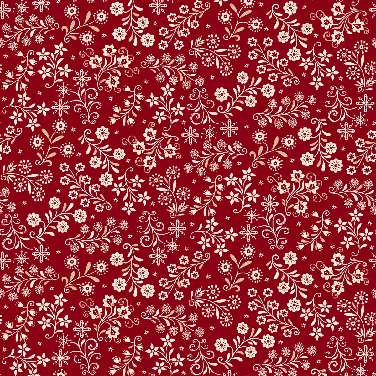 Nordic Holiday Village 3610-88 Floral Vines Red Cream by Mary Jane Carey for Henry Glass Fabrics (sold in 25cm increments)