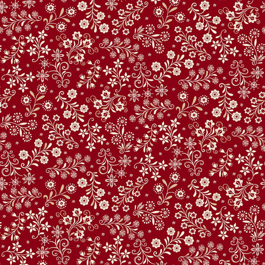 Nordic Holiday Village 3610-88 Floral Vines Red Cream by Mary Jane Carey for Henry Glass Fabrics (sold in 25cm increments)