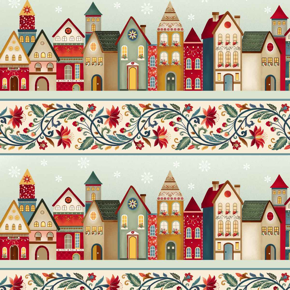 Nordic Holiday Village 3612-44 Border Stripe by Mary Jane Carey for Henry Glass Fabrics (sold in 25cm increments)
