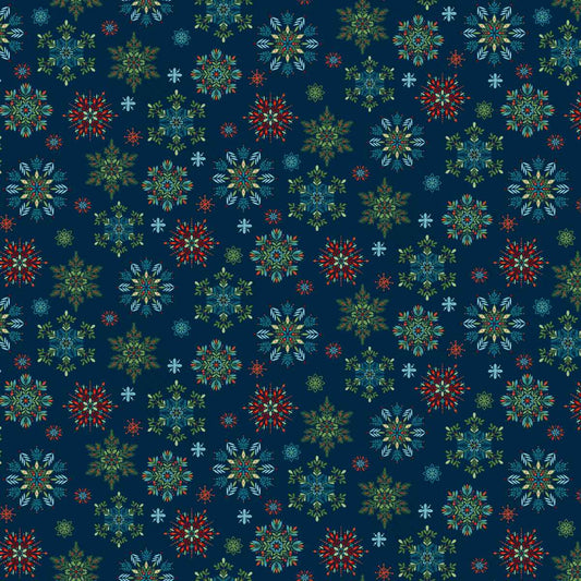 Nordic Holiday Village 3605-79 Snowflakes Blue by Mary Jane Carey for Henry Glass Fabrics (sold in 25cm increments)