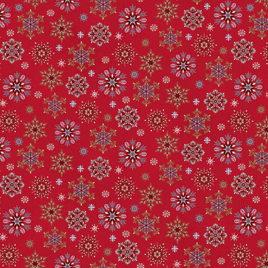Nordic Holiday Village 3605-89 Snowflakes Red by Mary Jane Carey for Henry Glass Fabrics (sold in 25cm increments)