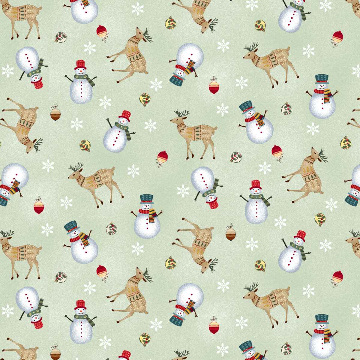 Nordic Holiday Village 3607-16 Tossed Reindeer Light Sage by Mary Jane Carey for Henry Glass Fabrics (sold in 25cm increments)