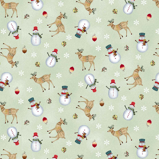 Nordic Holiday Village 3607-16 Tossed Reindeer Light Sage by Mary Jane Carey for Henry Glass Fabrics (sold in 25cm increments)