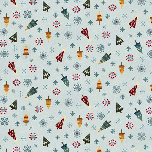 Nordic Holiday Village 3608-17 Tossed Trees Ice Blue by Mary Jane Carey for Henry Glass Fabrics (sold in 25cm increments)