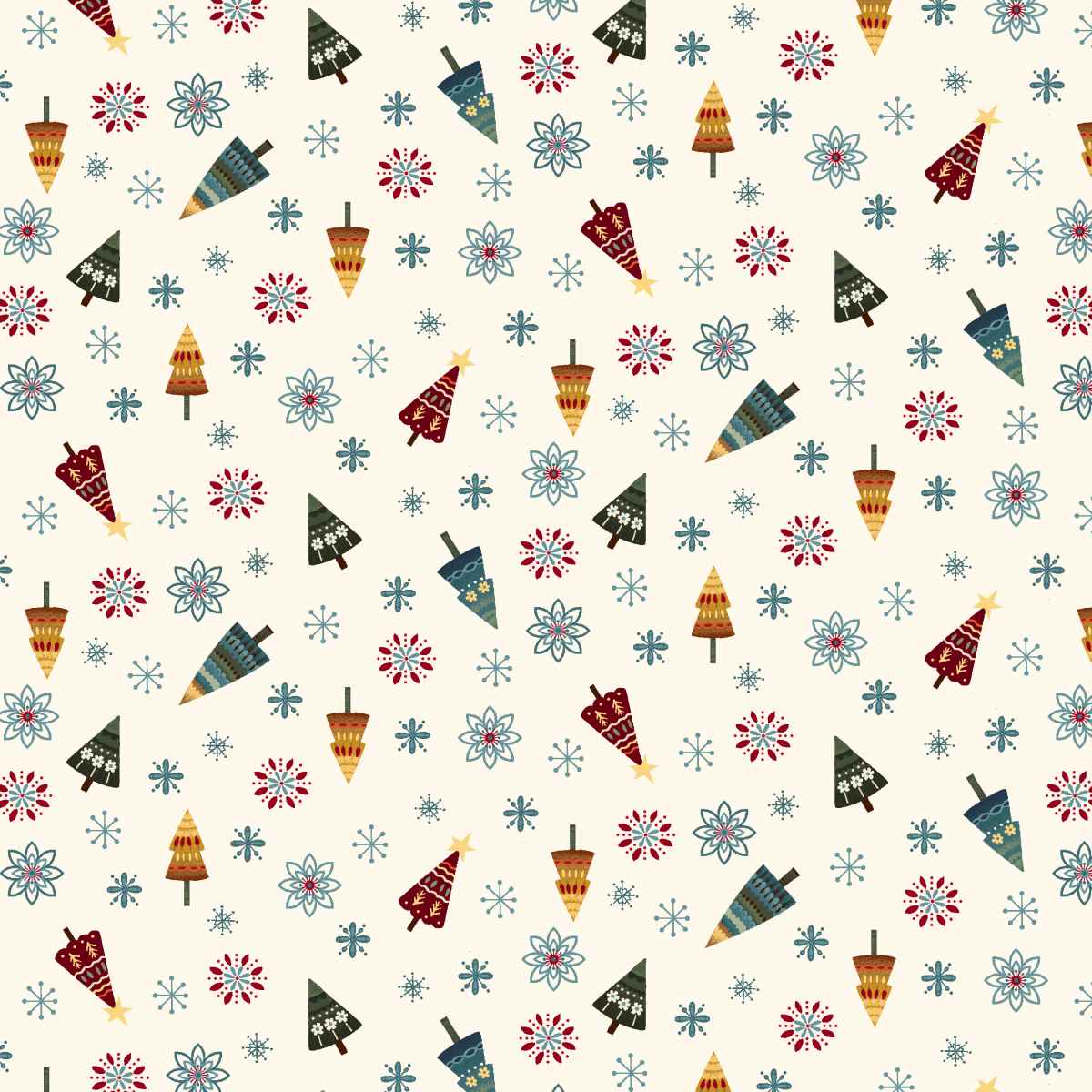 Nordic Holiday Village 3608-44 Tossed Trees Cream Multi by Mary Jane Carey for Henry Glass Fabrics (sold in 25cm increments)