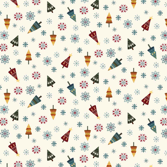 Nordic Holiday Village 3608-44 Tossed Trees Cream Multi by Mary Jane Carey for Henry Glass Fabrics (sold in 25cm increments)