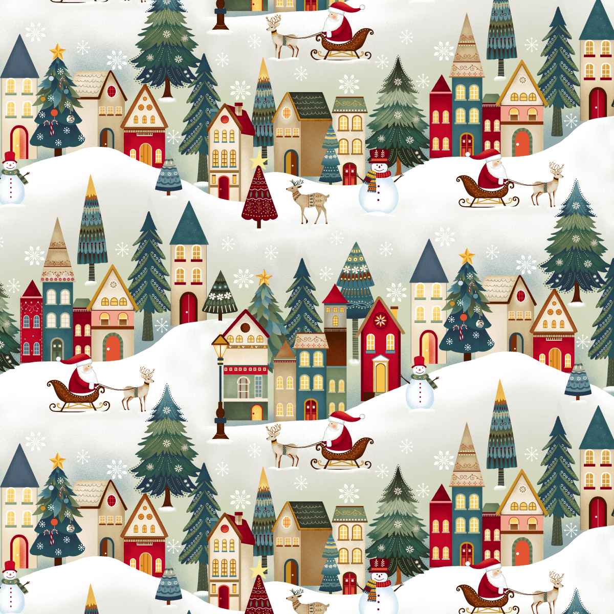 Nordic Holiday Village 3613-44 Santa Scene by Mary Jane Carey for Henry Glass Fabrics (sold in 25cm increments)
