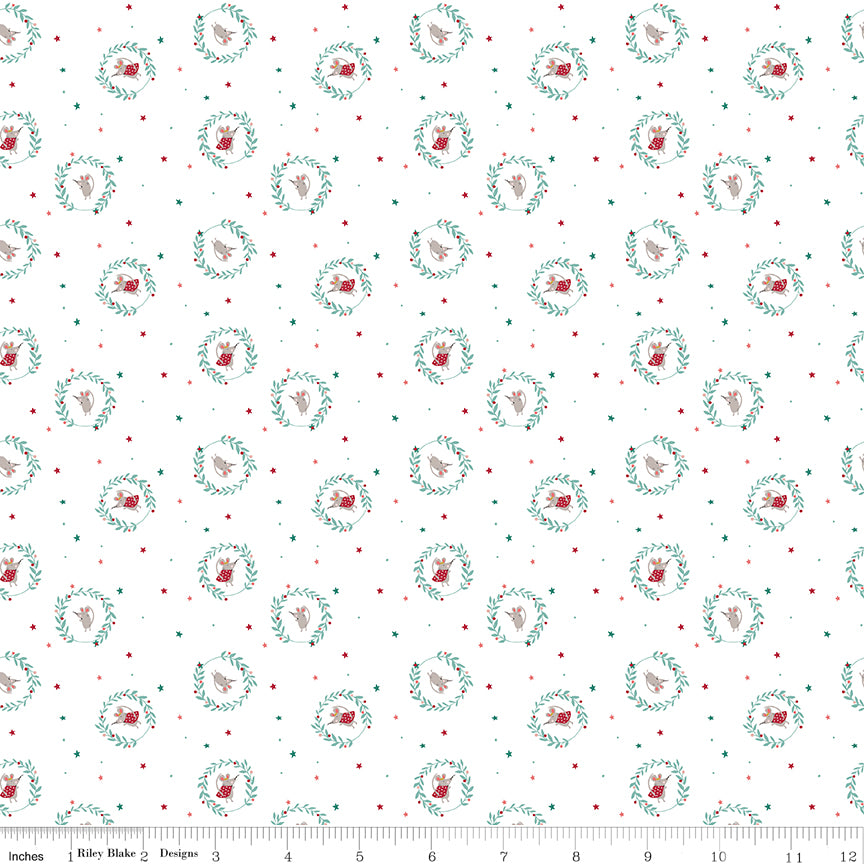 Nutcracker Tradition Christmas Mice C17673-Snow by Jennifer Long for Riley Blake Fabrics (sold in 25cm increments)