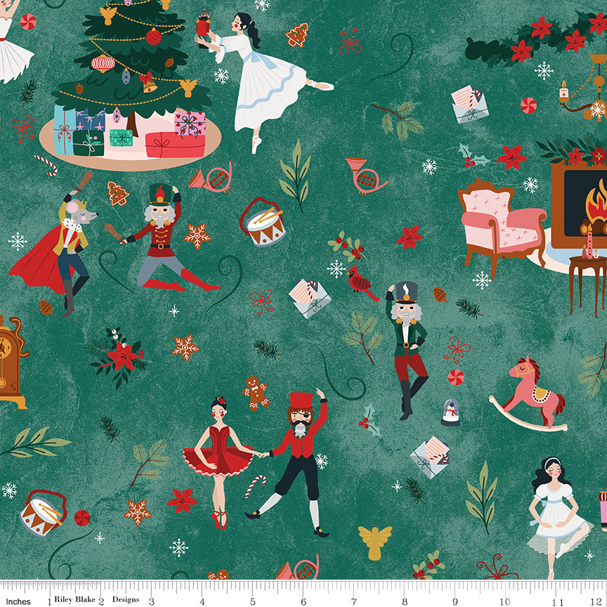 Nutcracker Tradition Main C17670-Pine by Jennifer Long for Riley Blake Fabrics (sold in 25cm increments)