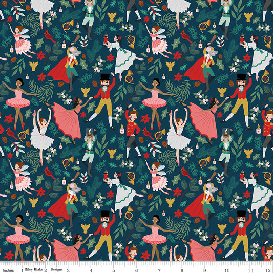 Nutcracker Tradition Storybook C17671-Midnight by Jennifer Long for Riley Blake Fabrics (sold in 25cm increments)