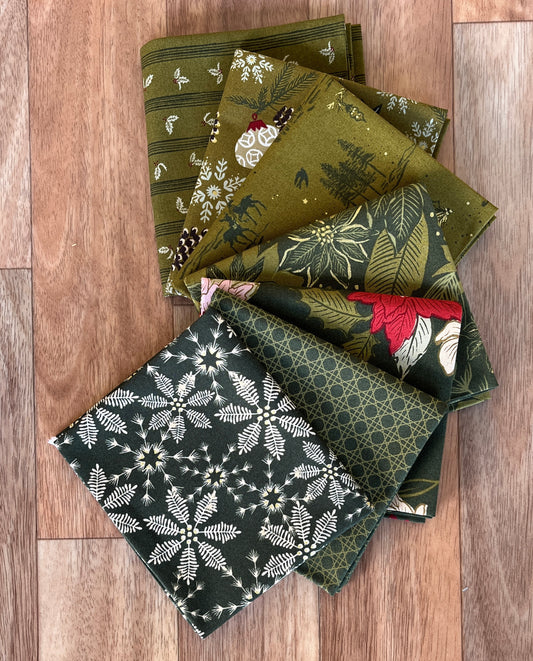 Old World Yuletide Greens Fat Quarter Bundle by Fancy That Design House for Moda Fabrics