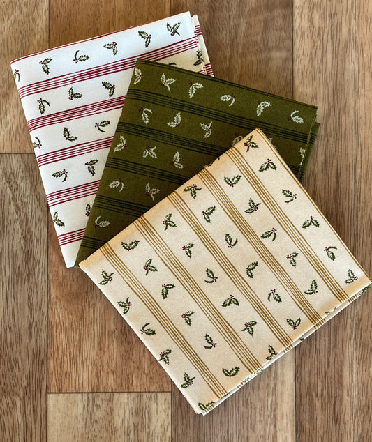 Old World Yuletide Holly Stripe Fat Quarter Bundle by Fancy That Design House for Moda Fabrics
