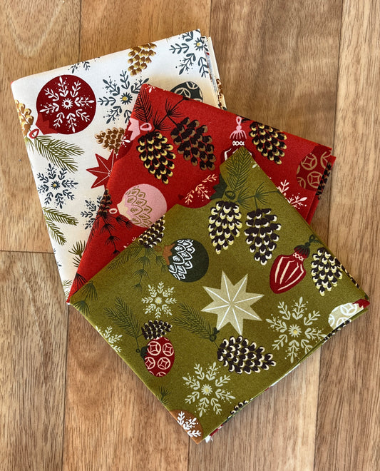 Old World Yuletide Metallic Branch Baubles Fat Quarter Bundle by Fancy That Design House for Moda Fabrics