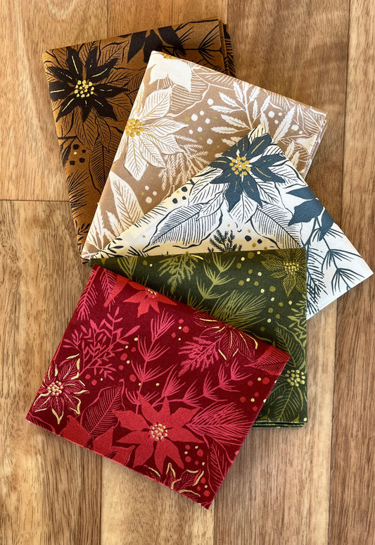 Old World Yuletide Metallic Poinsettia Fat Quarter Bundle by Fancy That Design House for Moda Fabrics