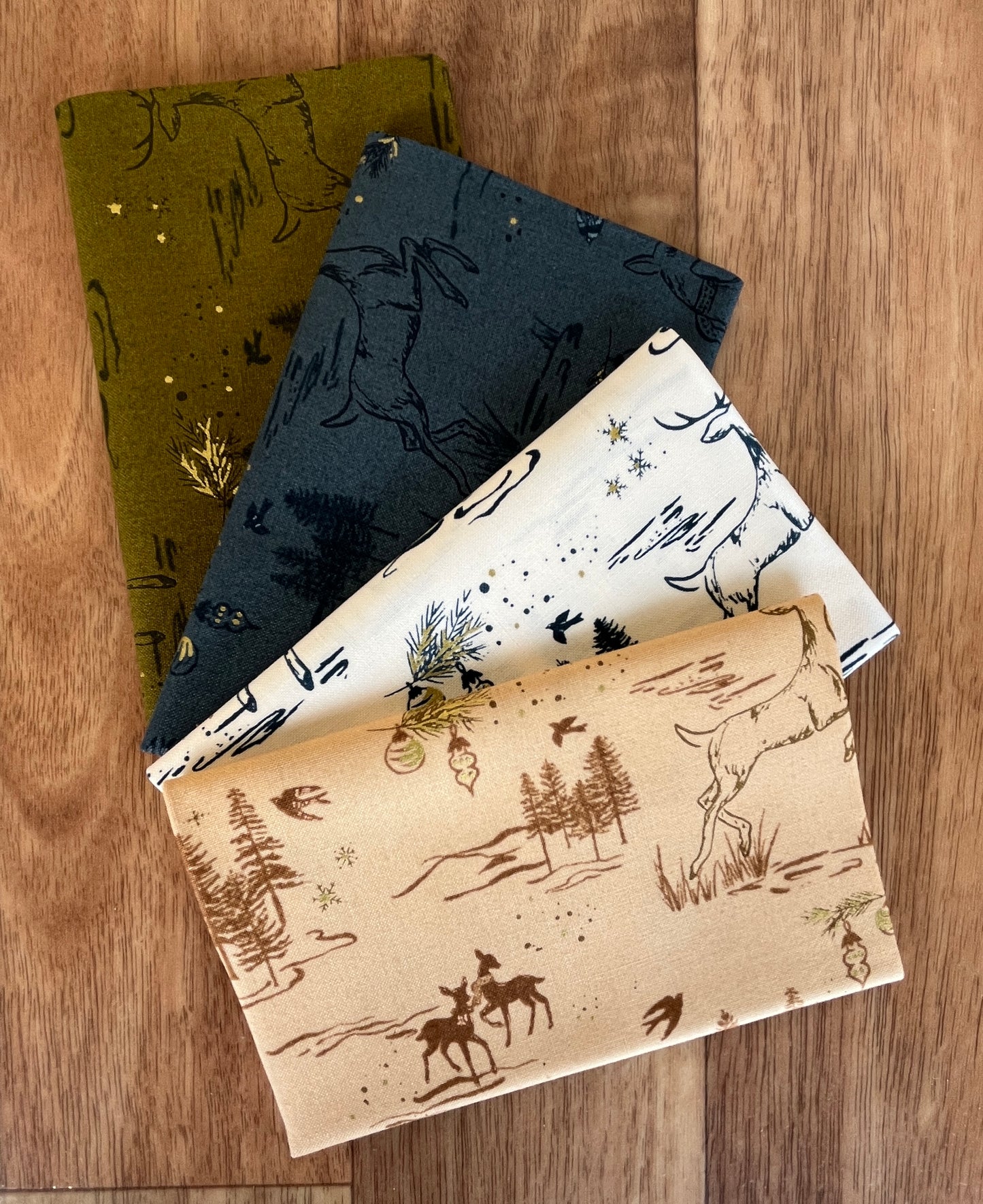 Old World Yuletide Metallic Deer Fat Eighth Bundle by Fancy That Design House for Moda Fabrics
