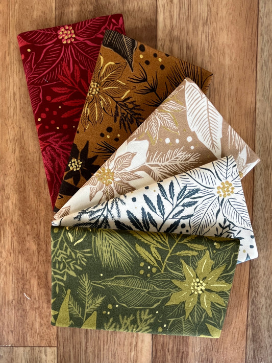Old World Yuletide Metallic Poinsettia Fat Eighth Bundle by Fancy That Design House for Moda Fabrics