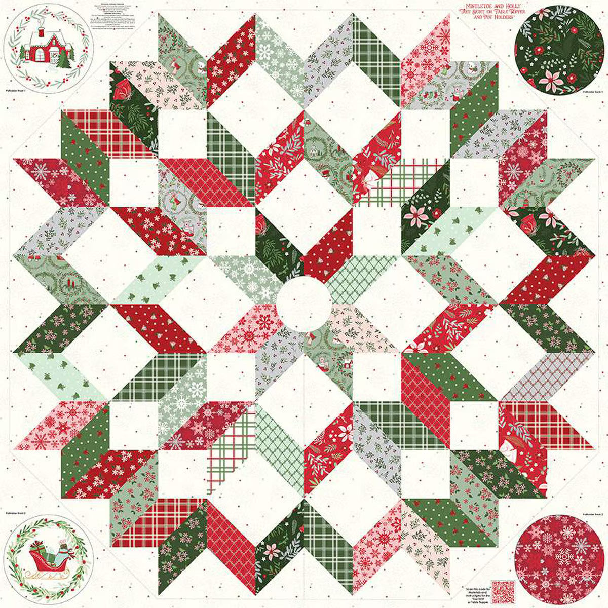 Mistletoe & Holly Tree Skirt and Pot Holder Panel by Beverly McCullough for Riley Blake Designs