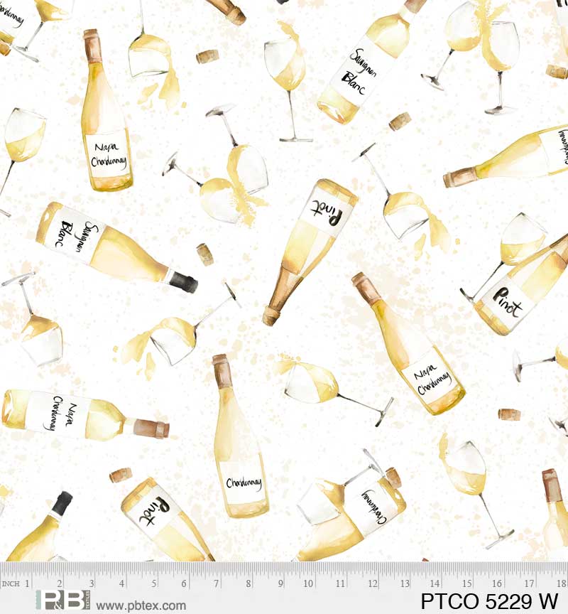 Pop the Cork White Bottles PB5229W by Mercedes Lopez Charro for PB Textiles (sold in 25cm increments)