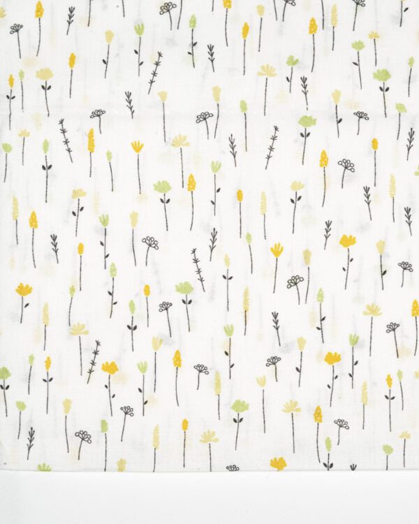 Yellow Long Stemmed Flowers Voile LAPV152040 by La Ta Te (sold in 25cm increments)