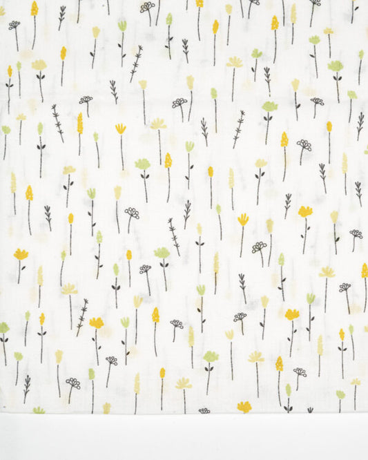 Yellow Long Stemmed Flowers Voile LAPV152040 by La Ta Te (sold in 25cm increments)