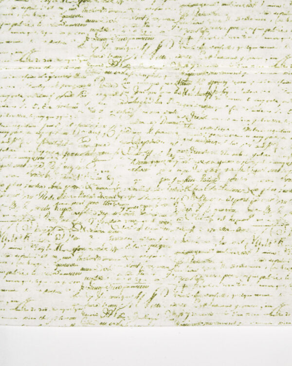 Olive Cursive Writing Voile LAPV156041 by La Ta Te (sold in 25cm increments)