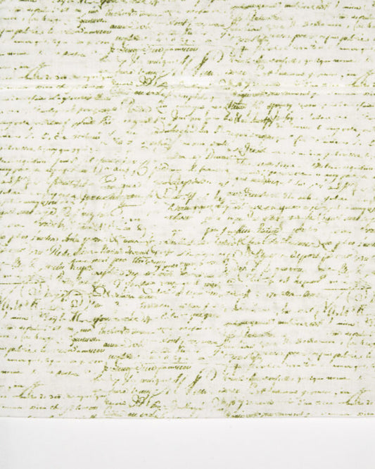 Olive Cursive Writing Voile LAPV156041 by La Ta Te (sold in 25cm increments)