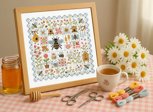 Patchwork aux Abeilles (Bees) Cross Stitch pattern by Jardin Prive