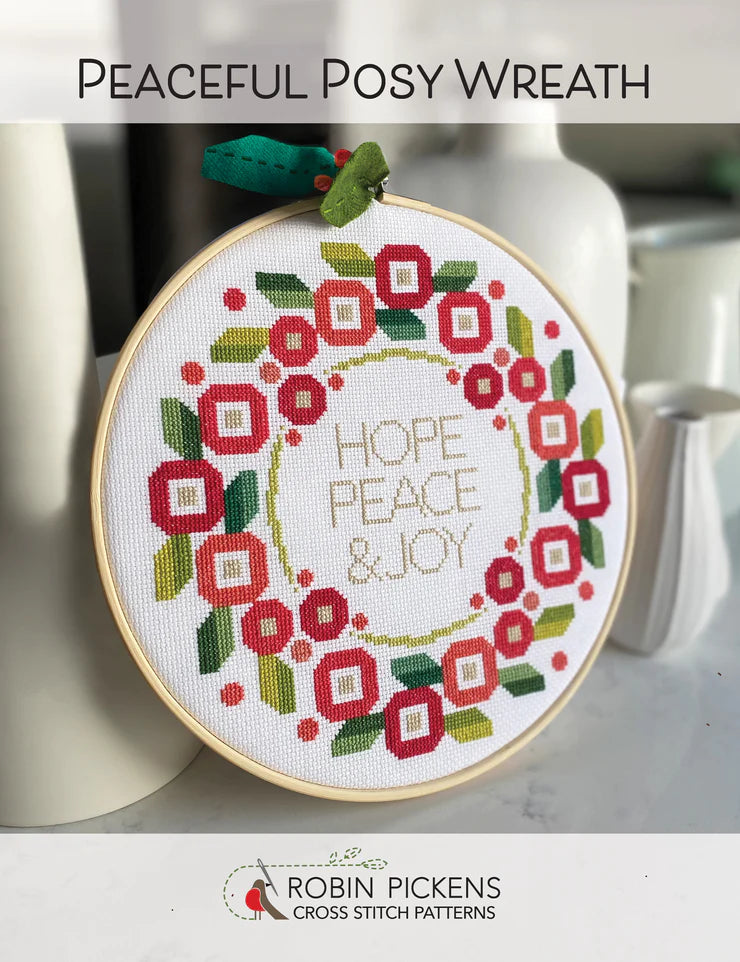 Peaceful Posy Wreath Cross Stitch Pattern by Robin Pickens