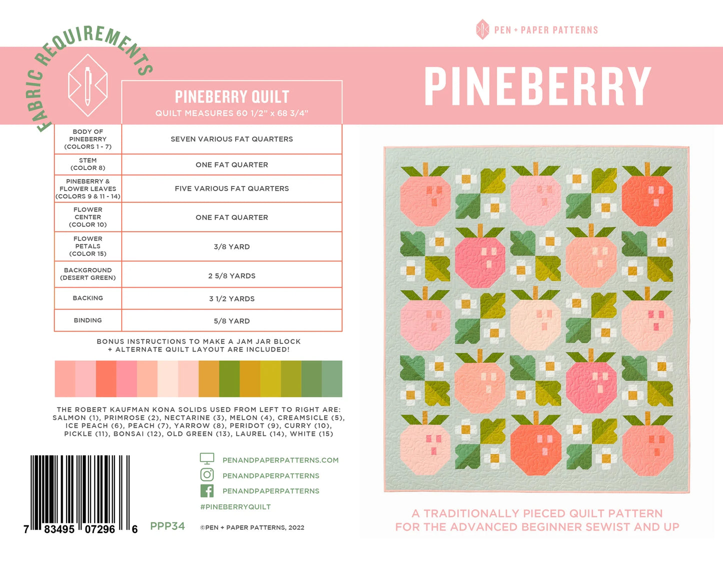 Pineberry Quilt Pattern Pen and Paper