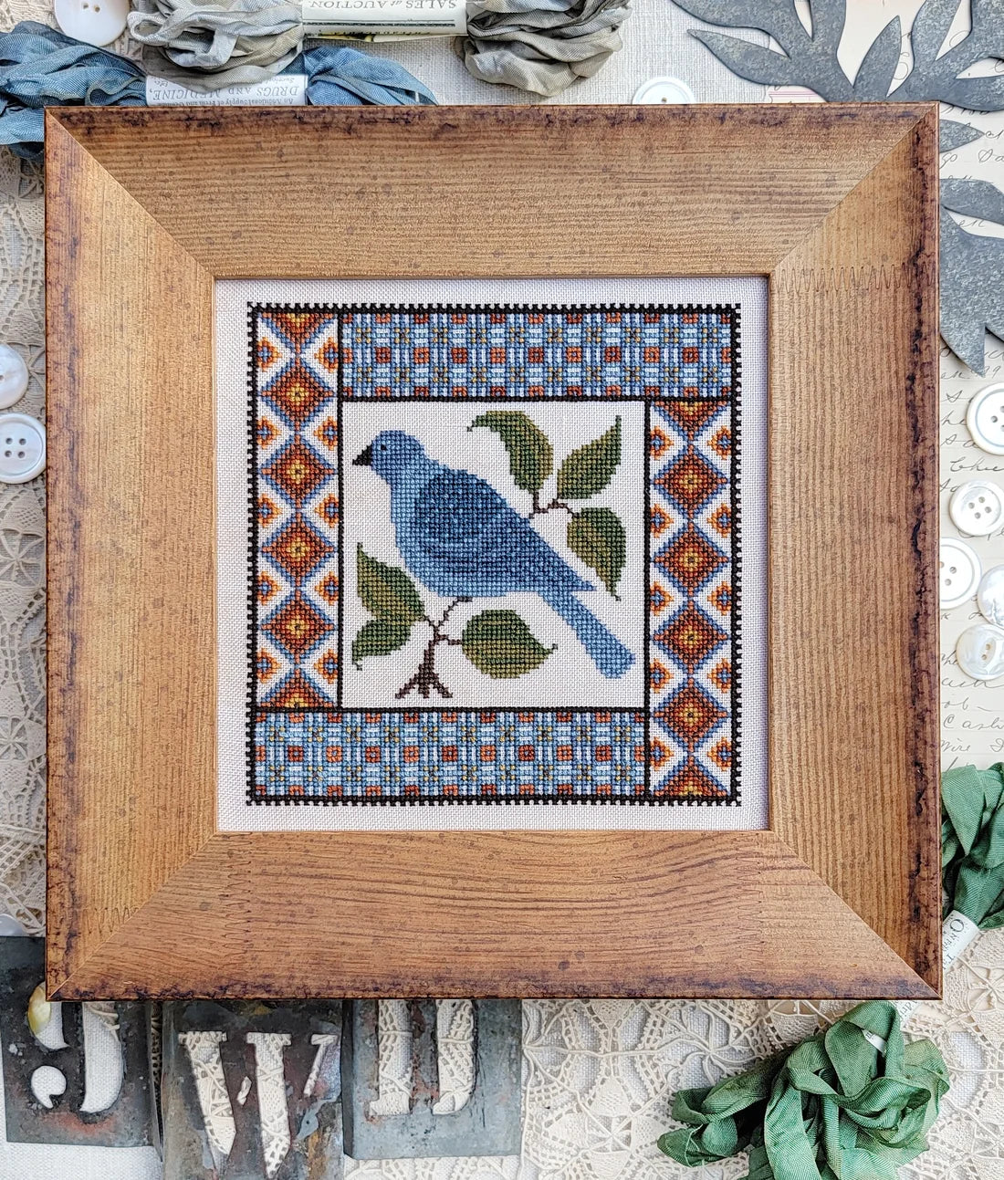 Plaid Bird Cross Stitch Pattern Hello from Liz Mathews