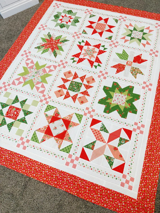 Poinsettia Stars Block on the Month Quilt Pattern by A Quilting Life