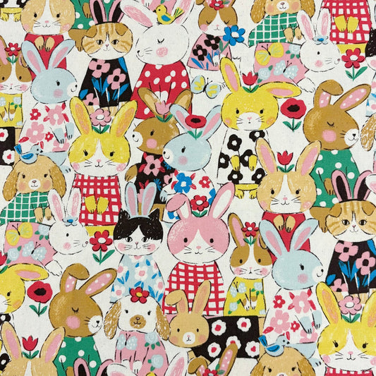 Powerful Animal Rabbits by Kokka Fabrics (sold in 25cm increments)
