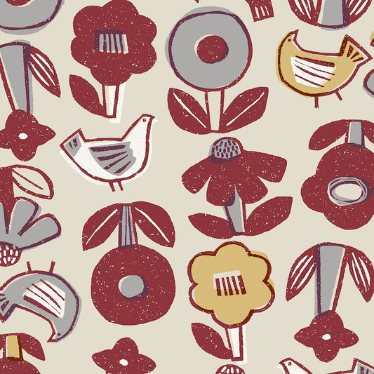 Printed Oxford Cotton Drill Birds by Cosmo textiles (sold in 25cm increments)