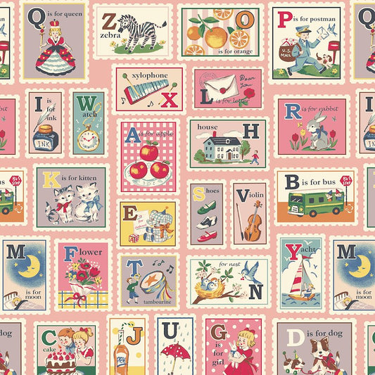 Hello Stamps Pink 011B by Cosmo Textiles (sold in 25cm increments)