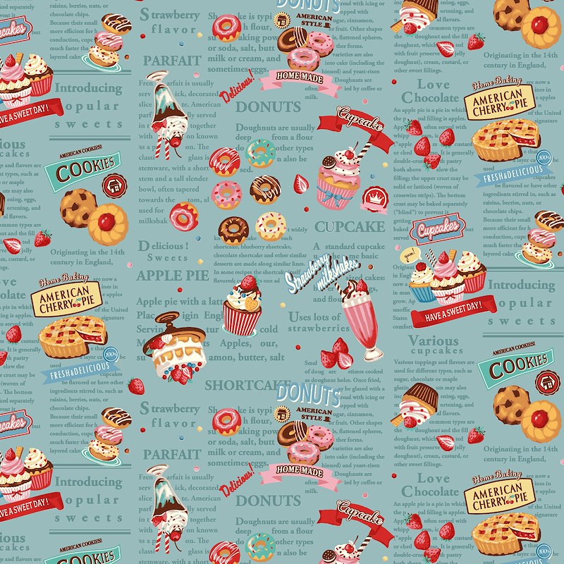 Hello Sweets Blue 012C by Cosmo Textiles (sold in 25cm increments)