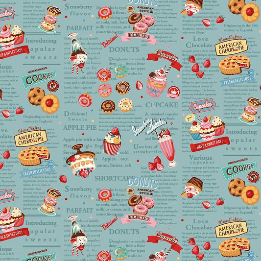 Hello Sweets Blue 012C by Cosmo Textiles (sold in 25cm increments)