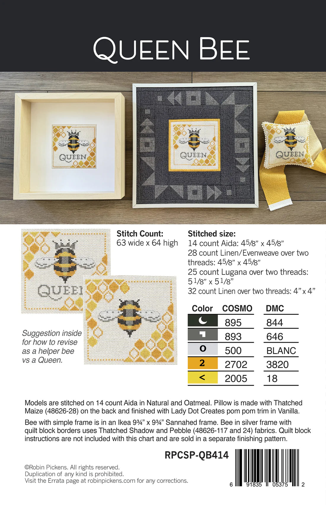 Queen Bee Cross Stitch Pattern by Robin Pickens