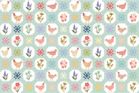 Homestead Quilted Countryside Mint PH23415 by Prairie Sisters for Poppie Cotton (sold in 25cm increments)