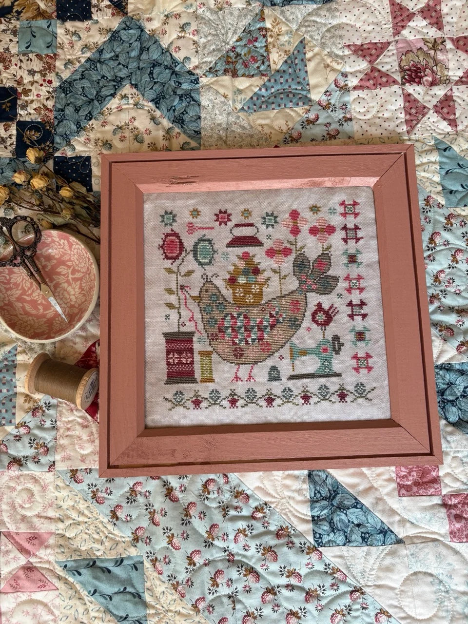 Quilty Bird Cross Stitch Pattern Pansy Patch Quilts and Stitchery