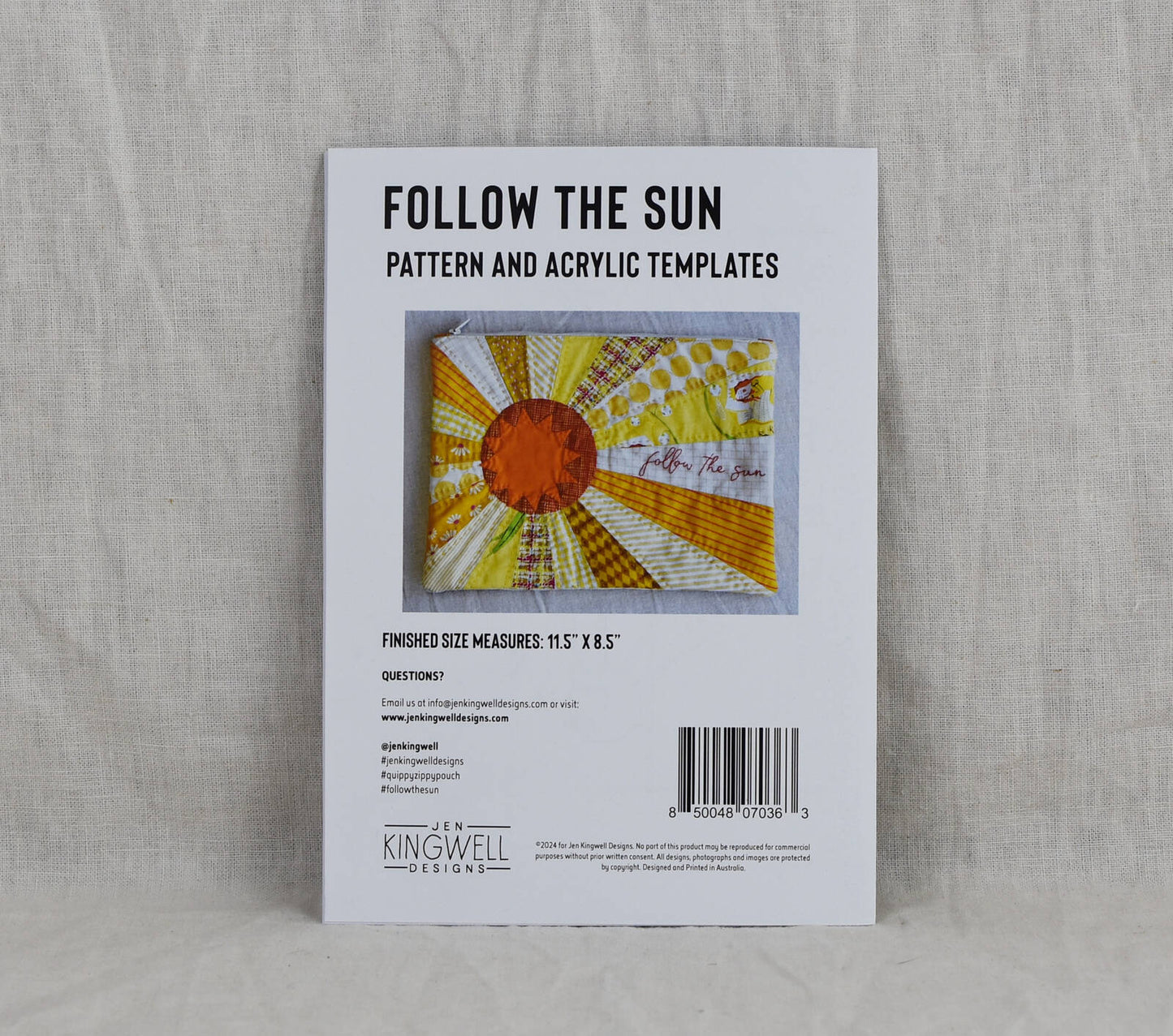 Quippy Zippy Pouch Pattern and templates- Follow the Sun by Jen Kingwell