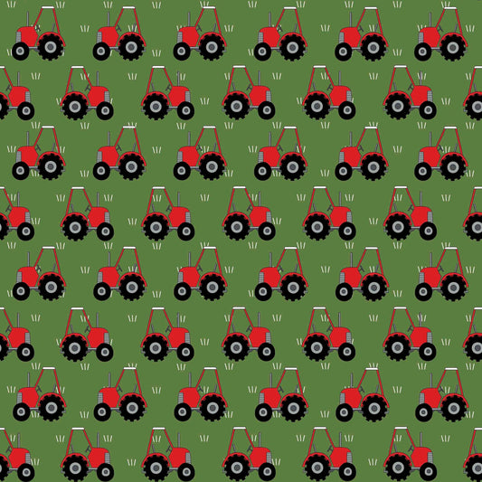 Red Tractors on Green by Red Tractor Designs (sold in 25cm increments)