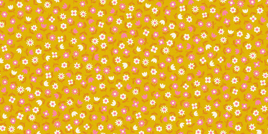 Picture Book 30's Floral Goldenrod RS307212 by Kimberly Kight for Ruby Star Society (sold in 25cm increments)