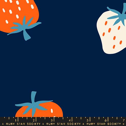Strawberry Wideback Navy S308913 by Kimberly Kight of Ruby Star Society (sold in 25cm increments)