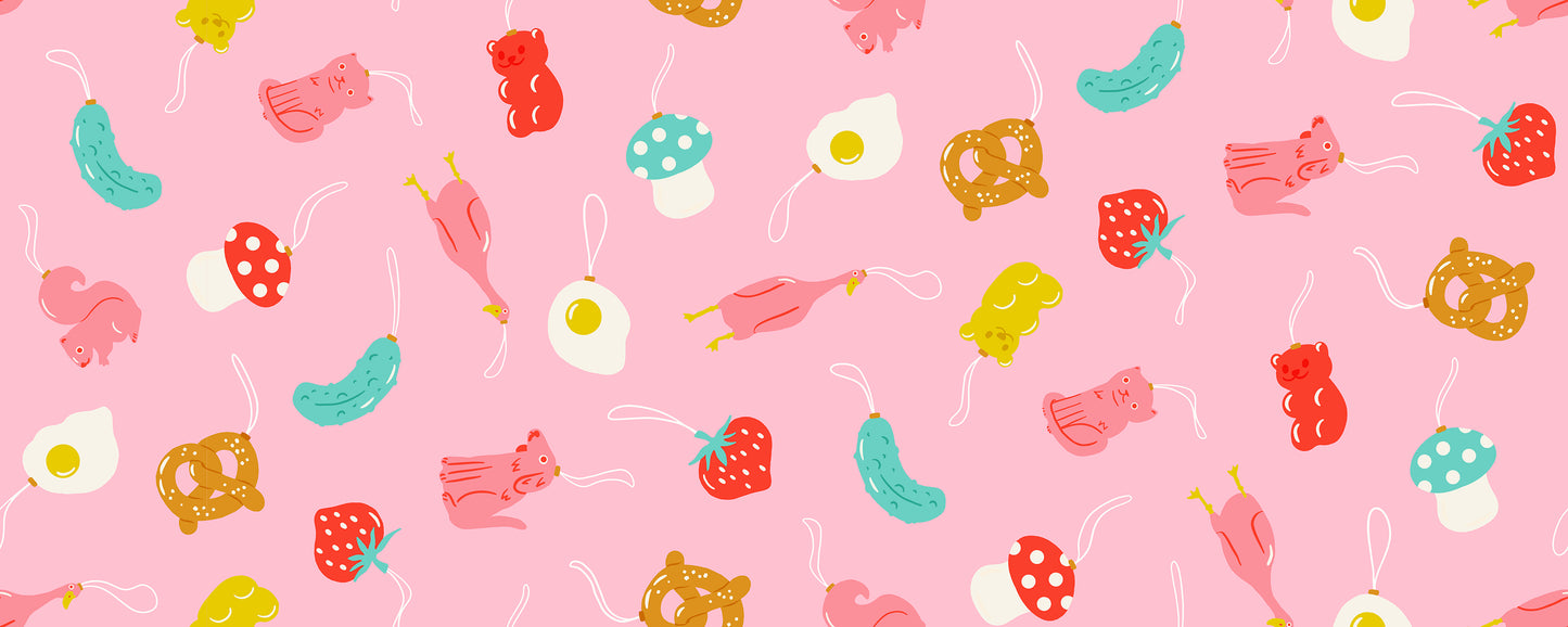 Merry Happy Find The Pickle Pink RS309711 by Kimberly Kight for Ruby Star Society (sold in 25cm increments)