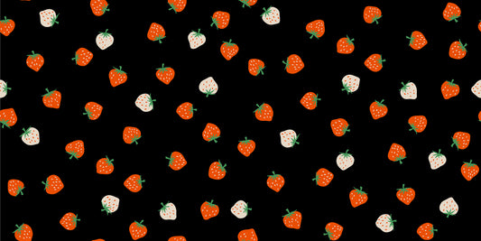 Strawberry Toss Black S308522 by Kimberly Kight of Ruby Star Society (sold in 25cm increments)